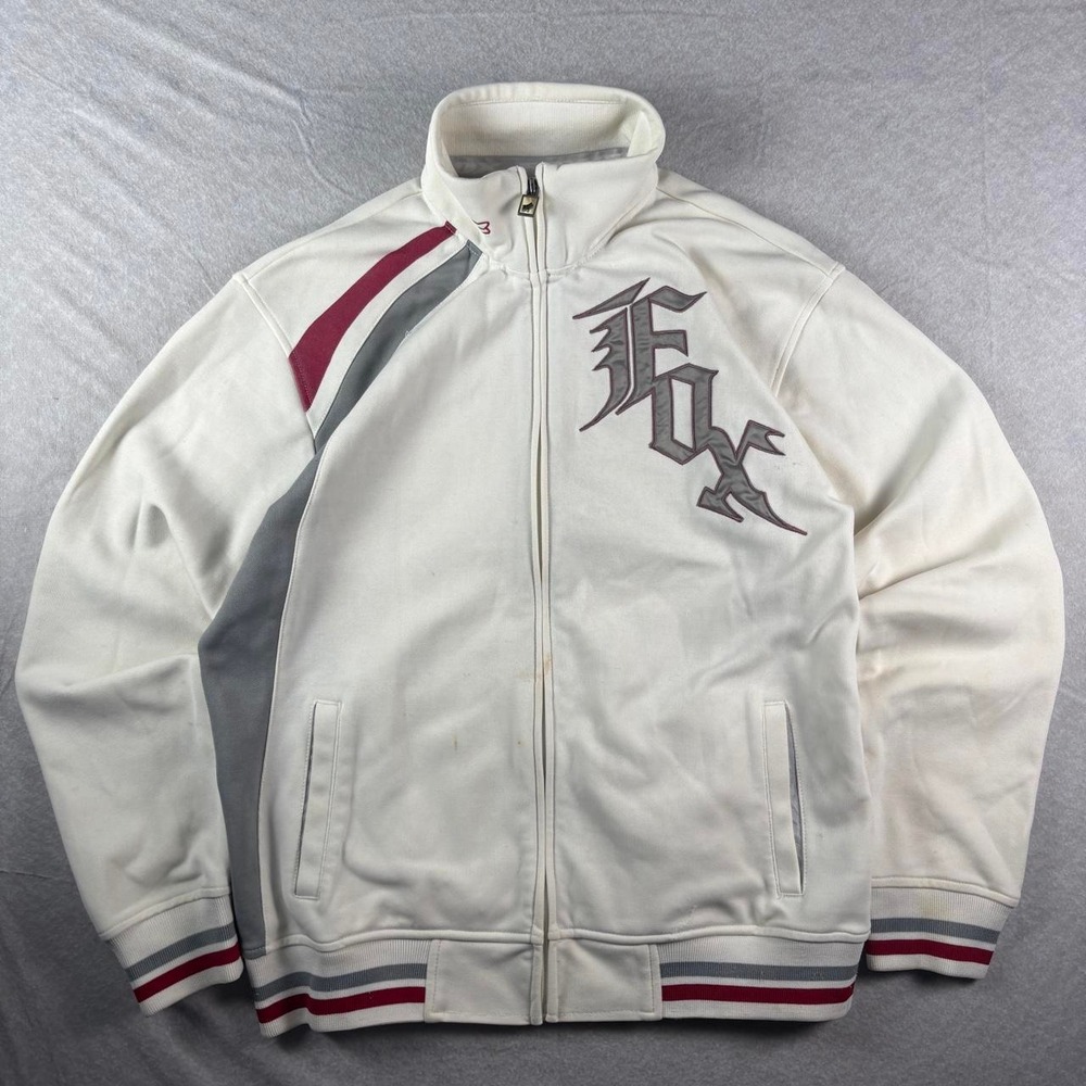 Vintage White Y2k Fox Racing Full-Zip Track Jacket – Size M